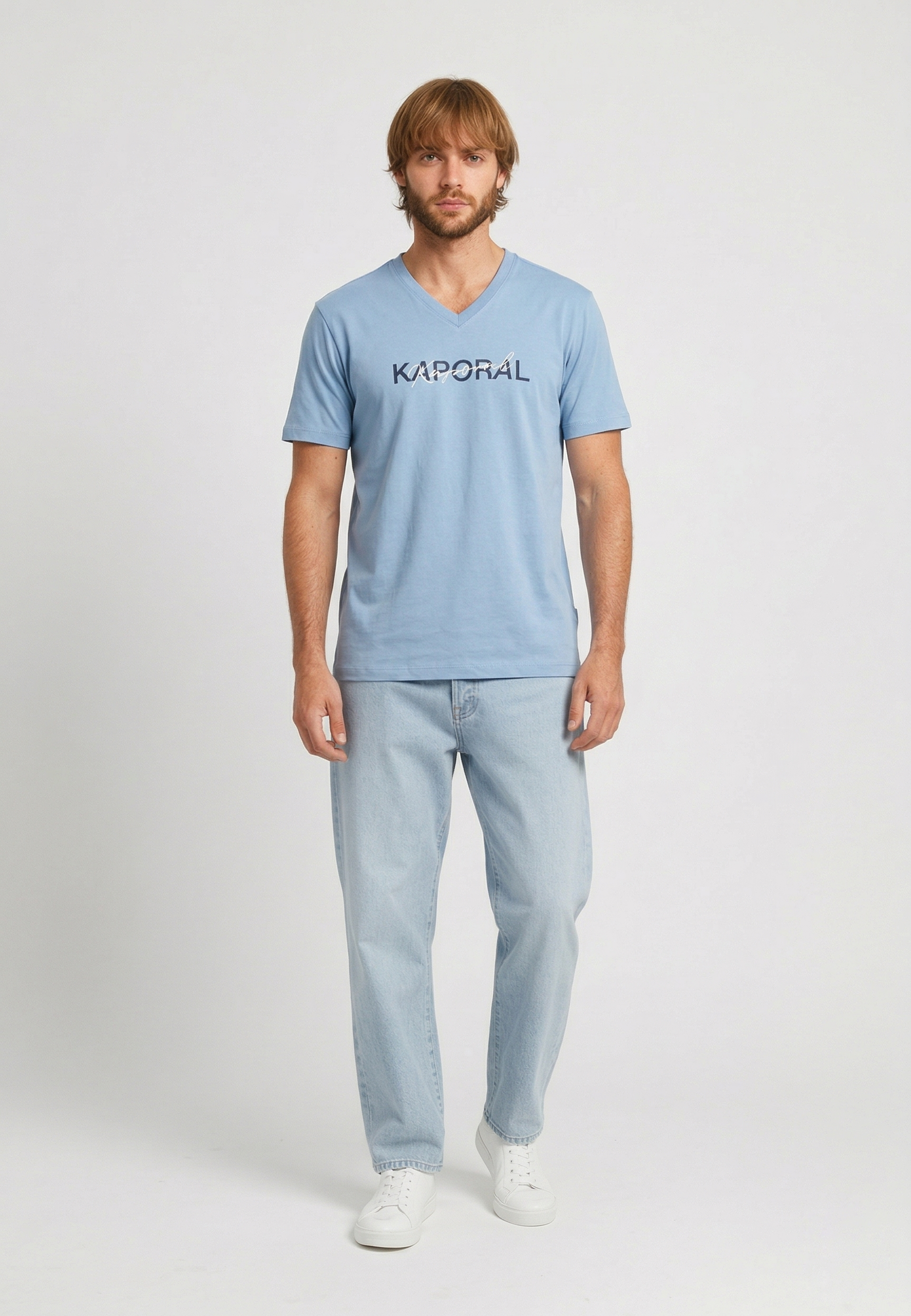 T-shirt manches courtes slim bleu ciel coton stretch RALY – Kaporal