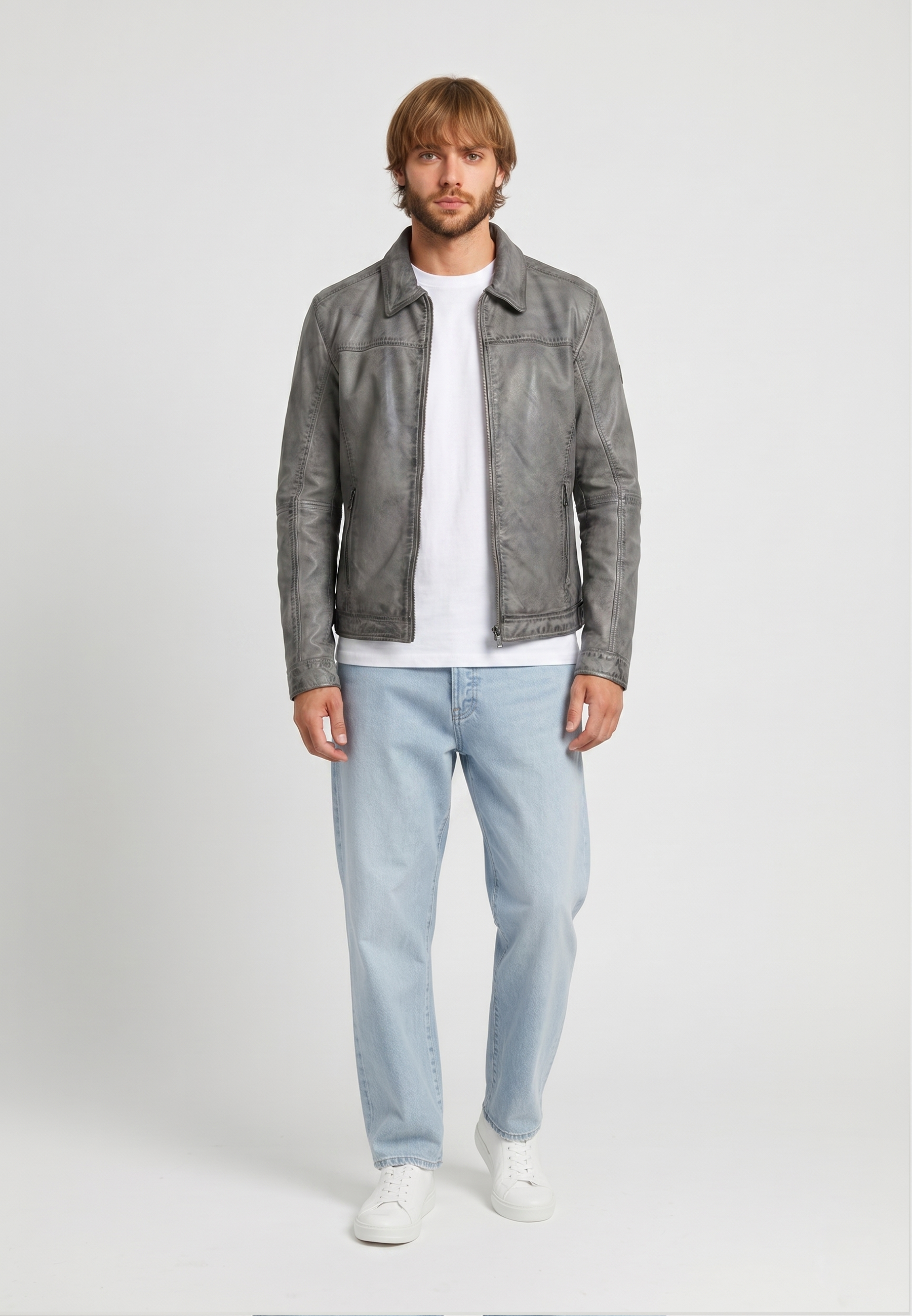 Veste vintage grise en cuir BODDY – Kaporal