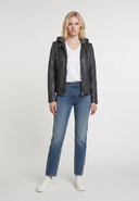 Veste à capuche noire en cuir DAPHNE, femme – vue 1