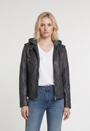 Veste à capuche noire en cuir DAPHNE, femme – vue 2