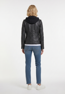 Veste à capuche noire en cuir DAPHNE, femme – vue 3