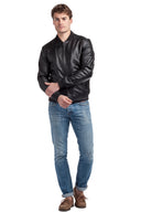 Bomber noir en cuir JEFFREY, homme – vue 1