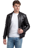 Bomber noir en cuir JEFFREY, homme – vue 3
