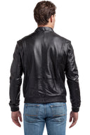 Bomber noir en cuir JEFFREY, homme – vue 5