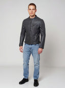 Veste biker noire en cuir CALVIN