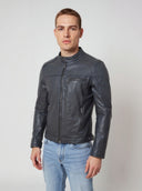Veste biker noire en cuir CALVIN