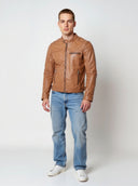 Veste biker vintage cognac en cuir CALVIN
