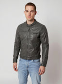 Veste biker vintage grise en cuir CALVIN