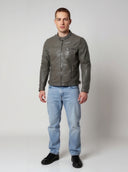 Veste biker vintage grise en cuir CALVIN