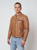 Veste biker vintage cognac en cuir CALVIN