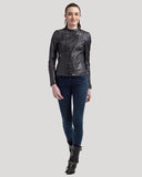 Veste biker vintage noire en cuir ADELINE, femme – vue 3