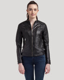 Veste noire en cuir LEA, femme – vue 2