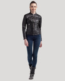 Veste noire en cuir LEA, femme – vue 4