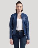 Veste bleu royal en cuir LEA, femme – vue 1