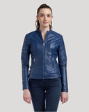Veste bleu royal en cuir LEA, femme – vue 2