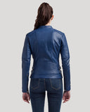 Veste bleu royal en cuir LEA, femme – vue 3