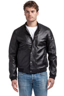 Veste teddy noire en cuir MICHAL, homme – vue 2