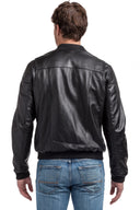 Veste teddy noire en cuir MICHAL, homme – vue 3