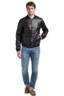 Veste teddy noire en cuir MICHAL, homme – vue 4