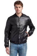 Veste teddy noire en cuir MICHAL, homme – vue 5